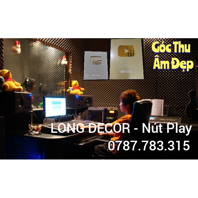 Combo Nút Play vàng , bạc Youtube làm bằng alu gương vàng , bạc theo yêu cầu , dành cho youtuber [Long Decor]