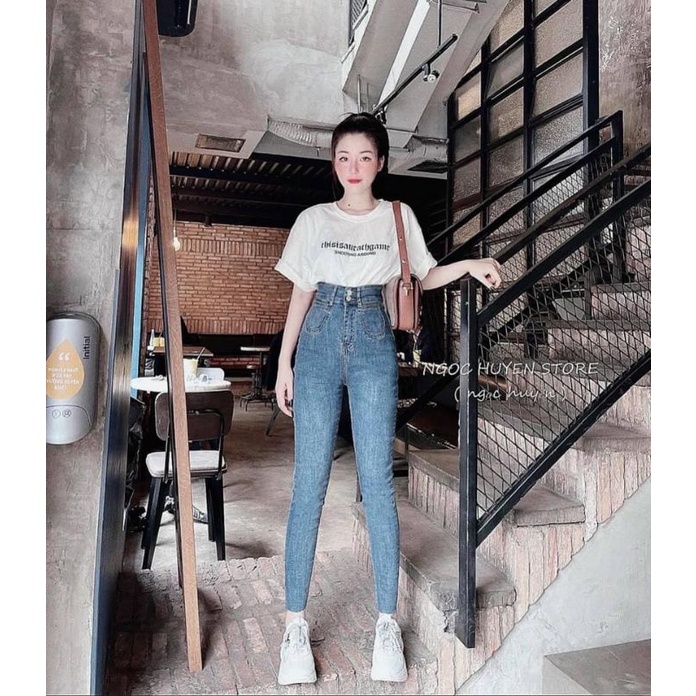 Quần Jean lưng cao 2 túi trước chất co dãn