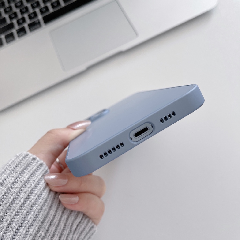 Ốp điện thoại mặt nhám có kính cường lực màu xanh dương cho IPhone 13 Pro Max 11 12Pro MAX 7P 8Plus ipx Xr Xs Max