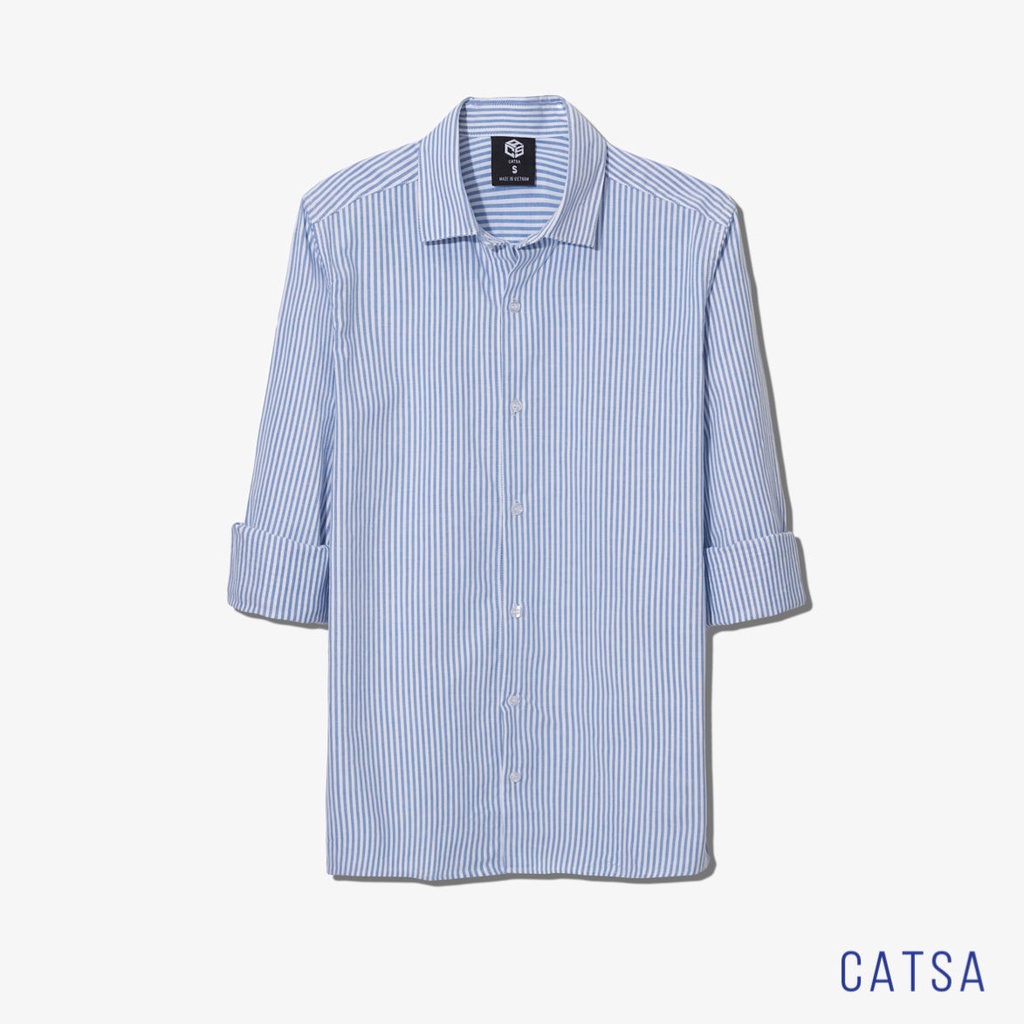 Áo sơ mi nam công sở sọc xanh biển chất liệu vải Oxford nhẹ, mát, thấm hút tốt CATSA ASD016