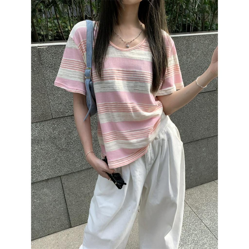 Áo Thun Cộc Tay Kẻ Sọc Ngang Dáng Ôm Dễ Phối Đồ 63971