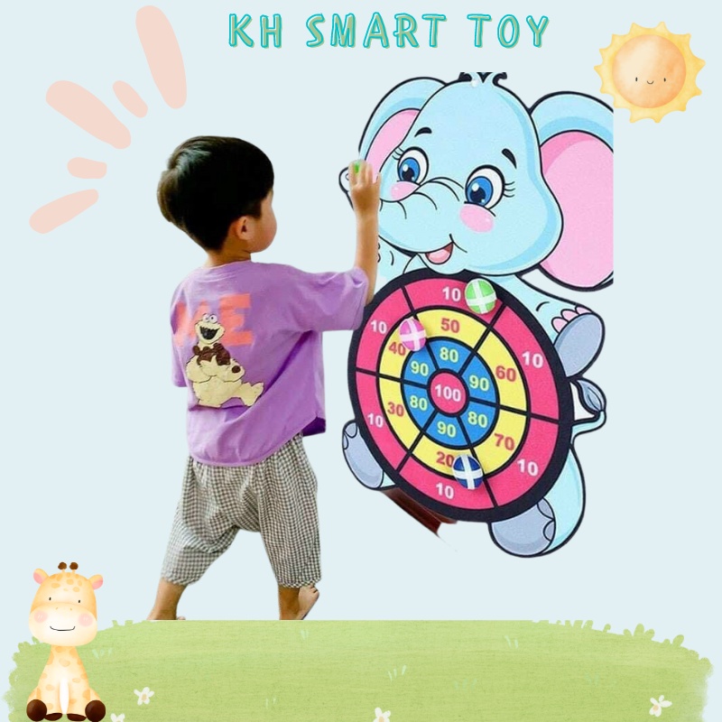 Bảng phi tiêu bóng dính rèn luyện tính tập trung cho bé, bảng ném bóng hình con vật ngộ nghĩnh tặng kèm 3 trái bóng