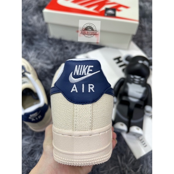 (Híu)Giầy Thể Thao Air Force 1 07 Beige Deep Blue 2021|Vải Gai Cavas|Phiên Bản Best Đế Khâu Lót Bông