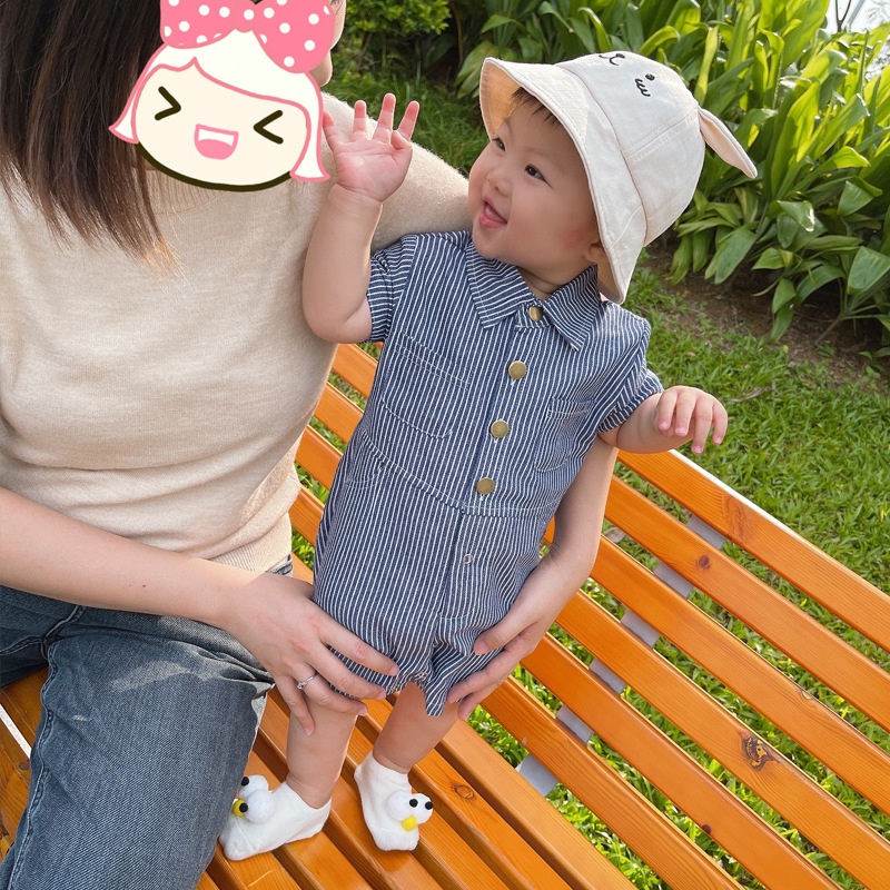 Bộ Áo Liền Quần Ngắn Tay Họa Tiết Kẻ Sọc Thời Trang Mùa Hè Cho Bé