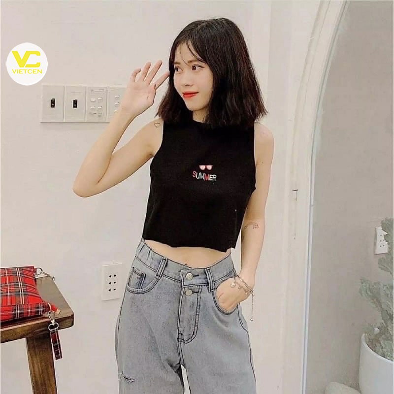 Áo croptop nữ Summer chất thun gân, áo ba lỗ nữ sát nách co giãn nhẹ - VIETCEN