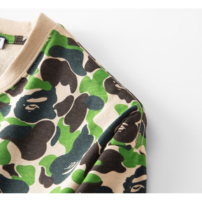 BAPE Mới Áo Thun Ngắn Tay Cổ Tròn Họa Tiết Rằn Ri Cho Nam Và Nữ