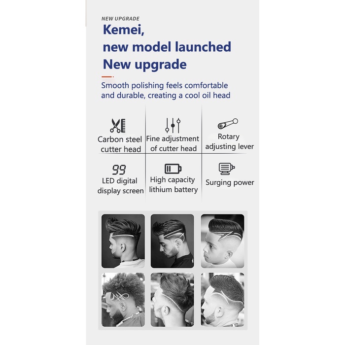 Tông Đơ Cắt Tóc Chuyên Nghiệp Kemei KM-1896 Không Lõi Có Màn Hình LED Sạc Lại Được Cho Nam