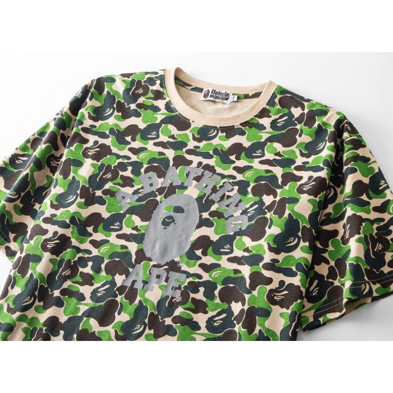BAPE Mới Áo Thun Ngắn Tay Cổ Tròn Họa Tiết Rằn Ri Cho Nam Và Nữ