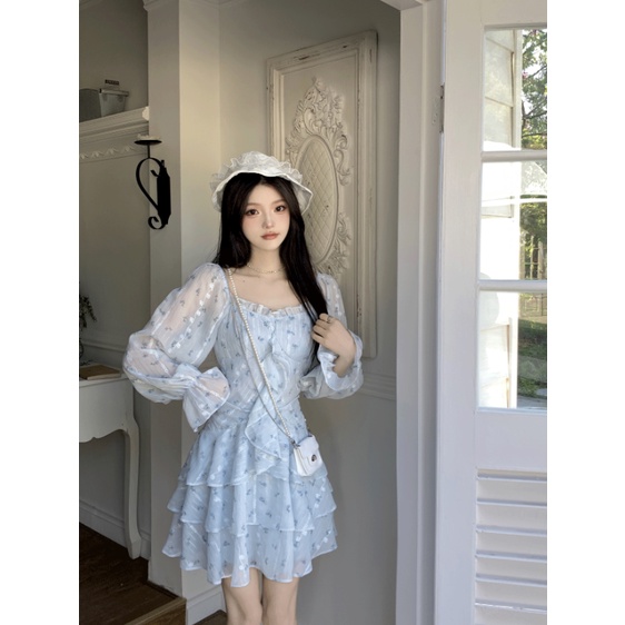 Đầm chiffon Cổ Vuông Họa Tiết Hoa Thời Trang Mùa Hè Cho Nữ