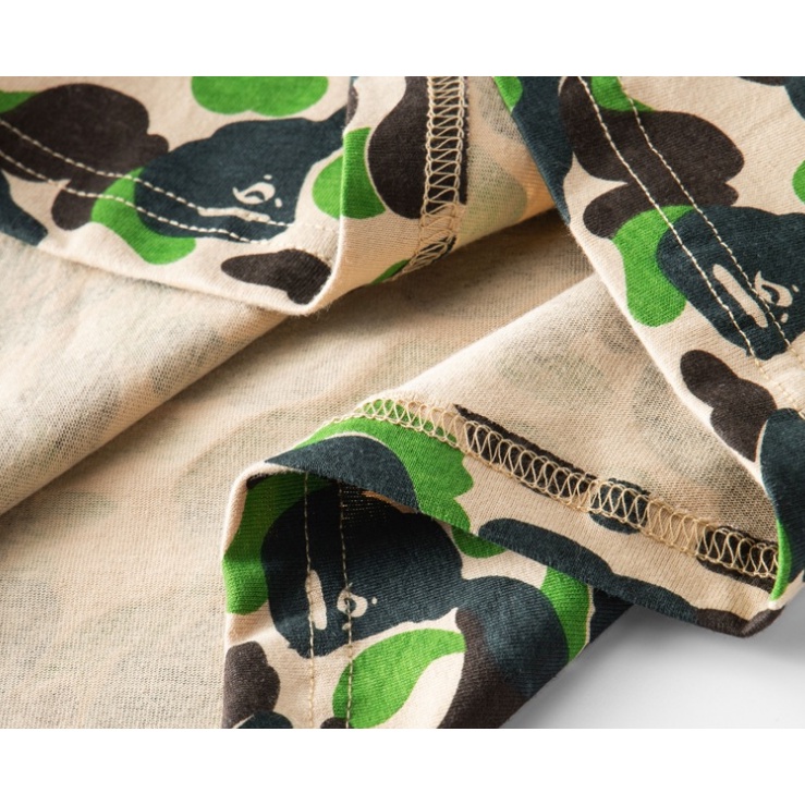 BAPE Mới Áo Thun Ngắn Tay Cổ Tròn Họa Tiết Rằn Ri Cho Nam Và Nữ