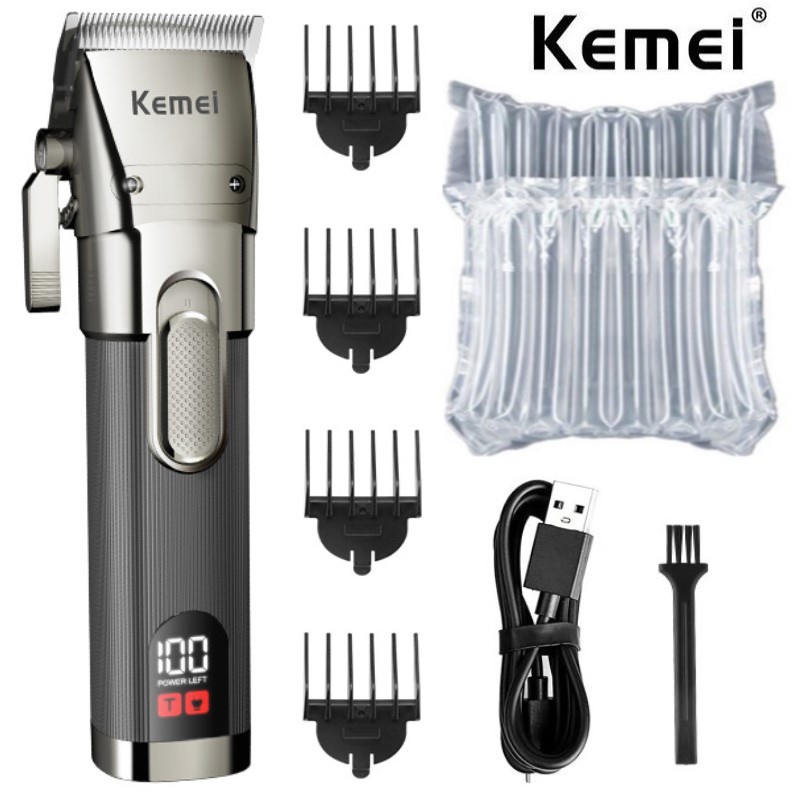 Tông Đơ Cắt Tóc Chuyên Nghiệp Kemei KM-1896 Không Lõi Có Màn Hình LED Sạc Lại Được Cho Nam
