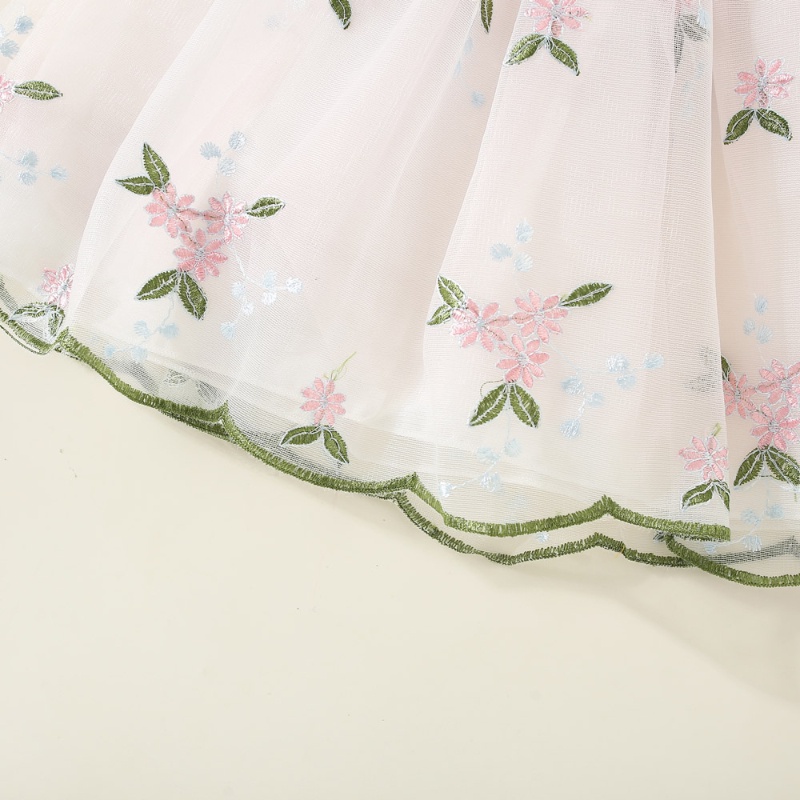 Đầm Phối Lưới Thêu Hoa Xinh Xắn Thời Trang Mùa Hè Cho Bé Gái