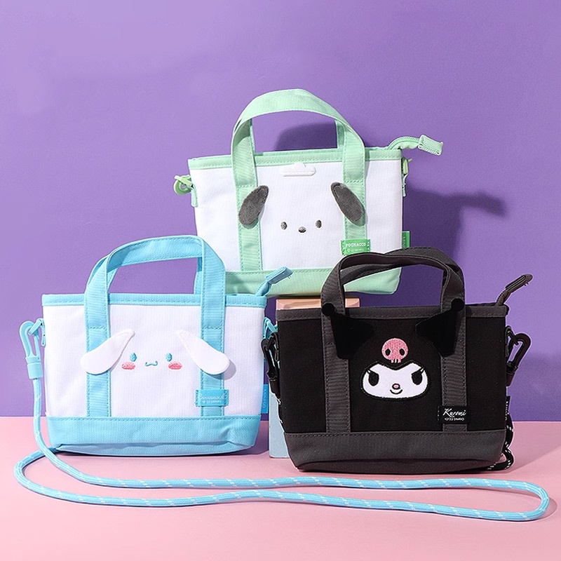 Miniso Sanrio Pixar Túi Tote Đeo Chéo Bằng Vải Canvas Hình Gấu Dâu Tây Kuromi Pochacco Cinnamoroll L