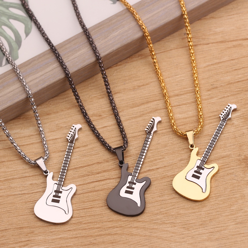 Vòng cổ Inox Mặt Đàn Guitar Điện Sáng Tạo Unisex