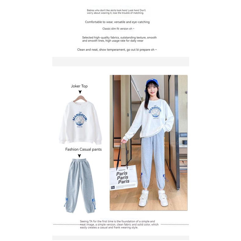 Set Đồ Thể Thao Hai Mảnh Áo Tay Dài + Quần Dài Phong Cách Phương Tây Thời Trang Xuân Thu Mới Cho Bé Gái 3-5 - 8-10 - 12-13 Tuổi