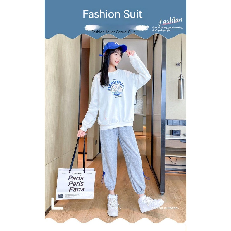 Set Đồ Thể Thao Hai Mảnh Áo Tay Dài + Quần Dài Phong Cách Phương Tây Thời Trang Xuân Thu Mới Cho Bé Gái 3-5 - 8-10 - 12-13 Tuổi