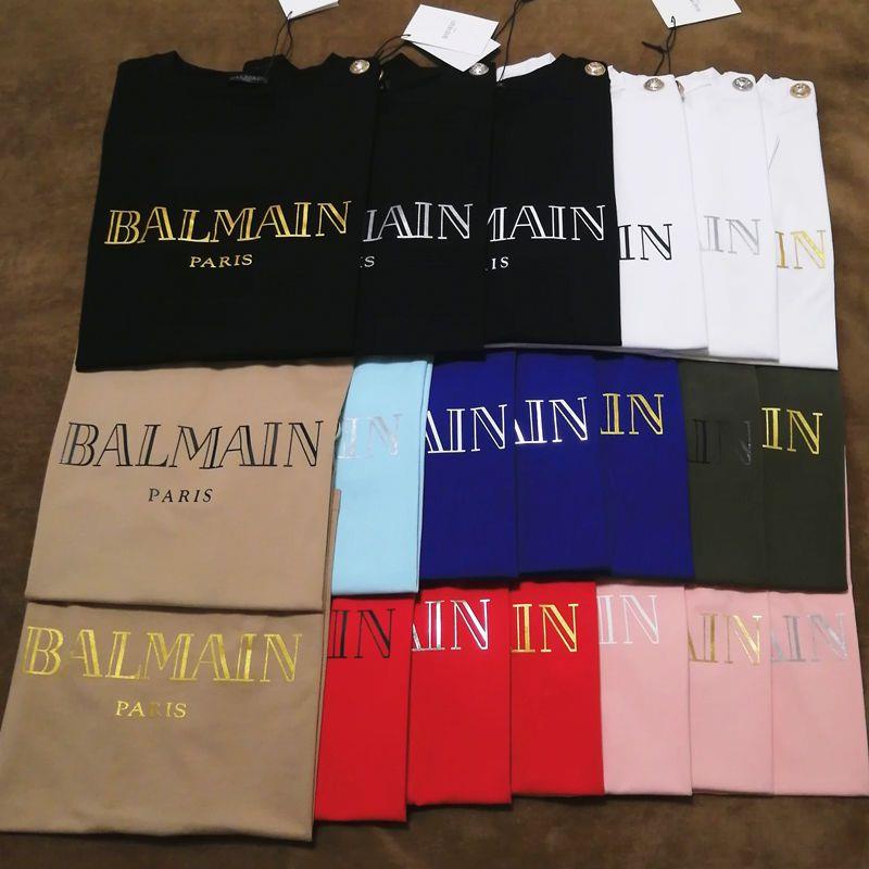 Áo Thun balmain Xia balmain 2023 Tay Ngắn Cổ Tròn Bằng Vải cotton Có Nút In Chữ Phong Cách Ngôi Sao
