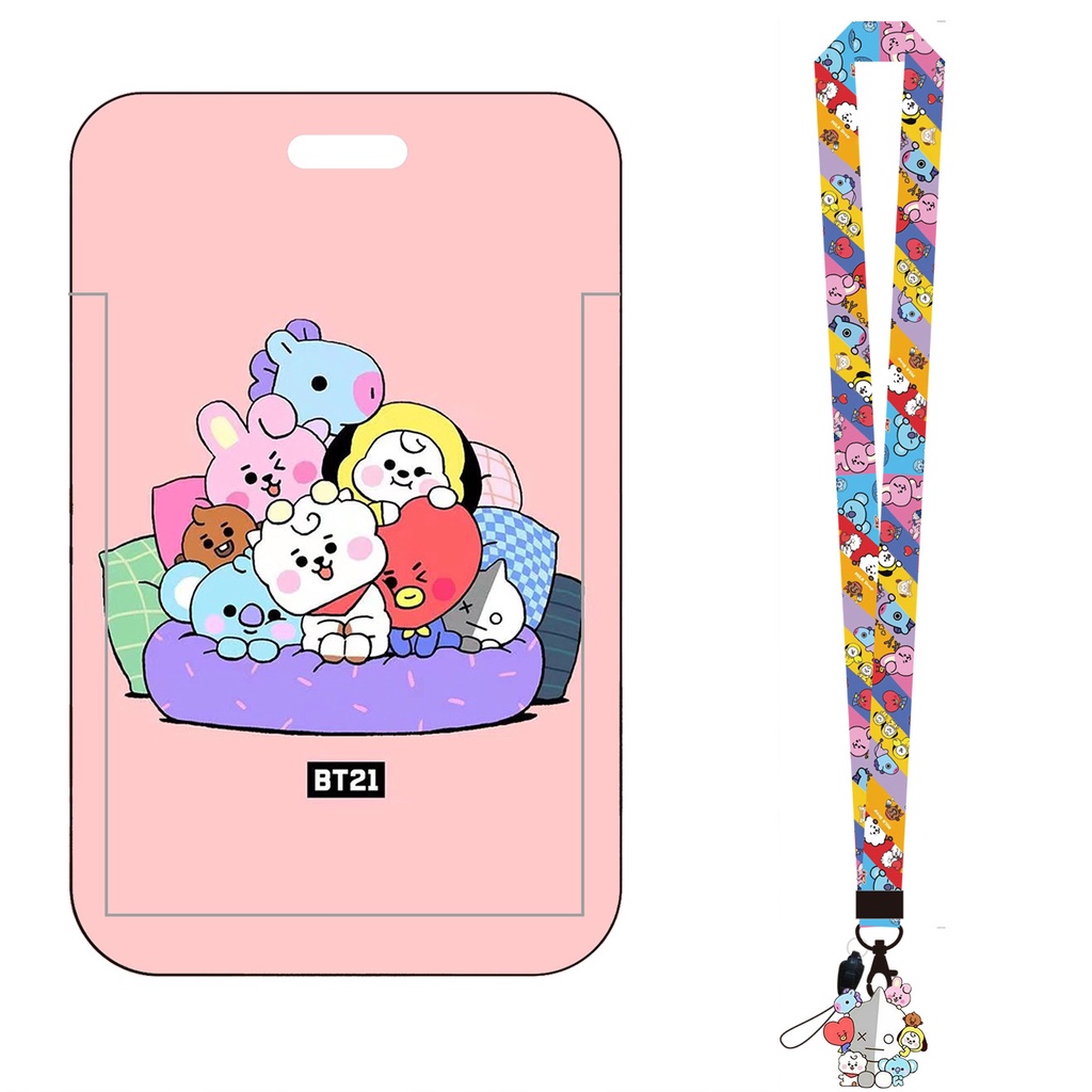 Dây Đeo Thẻ ID Họa Tiết Hoạt Hình BTS Dễ Thương Giá Đỡ