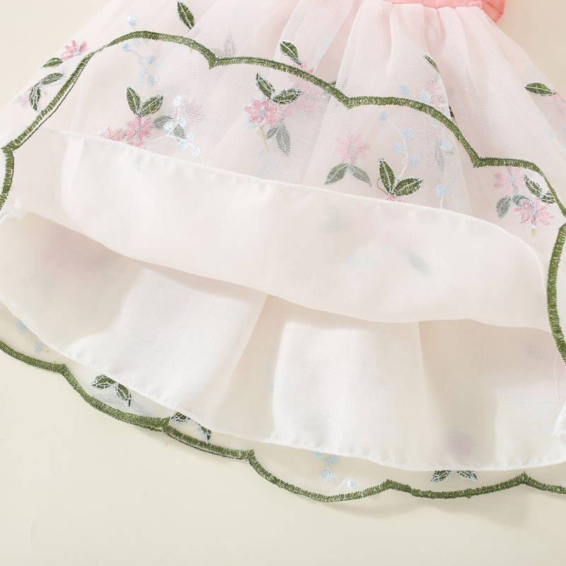 Đầm Phối Lưới Thêu Hoa Xinh Xắn Thời Trang Mùa Hè Cho Bé Gái