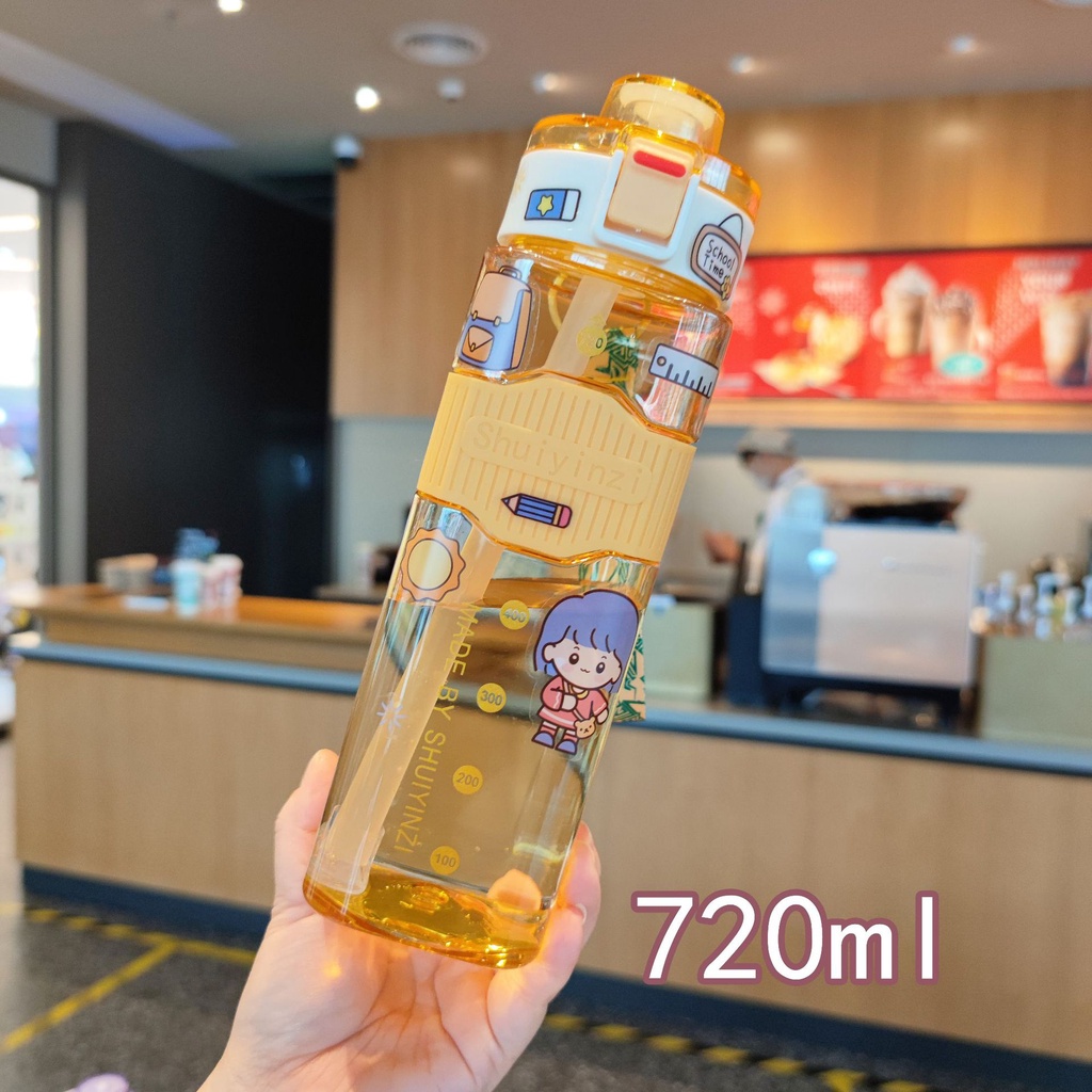Bình Nước Vuông 550ml Có Đai Cao Su Chống Trượt + Dây Đeo + Sticker SHUIYINZI