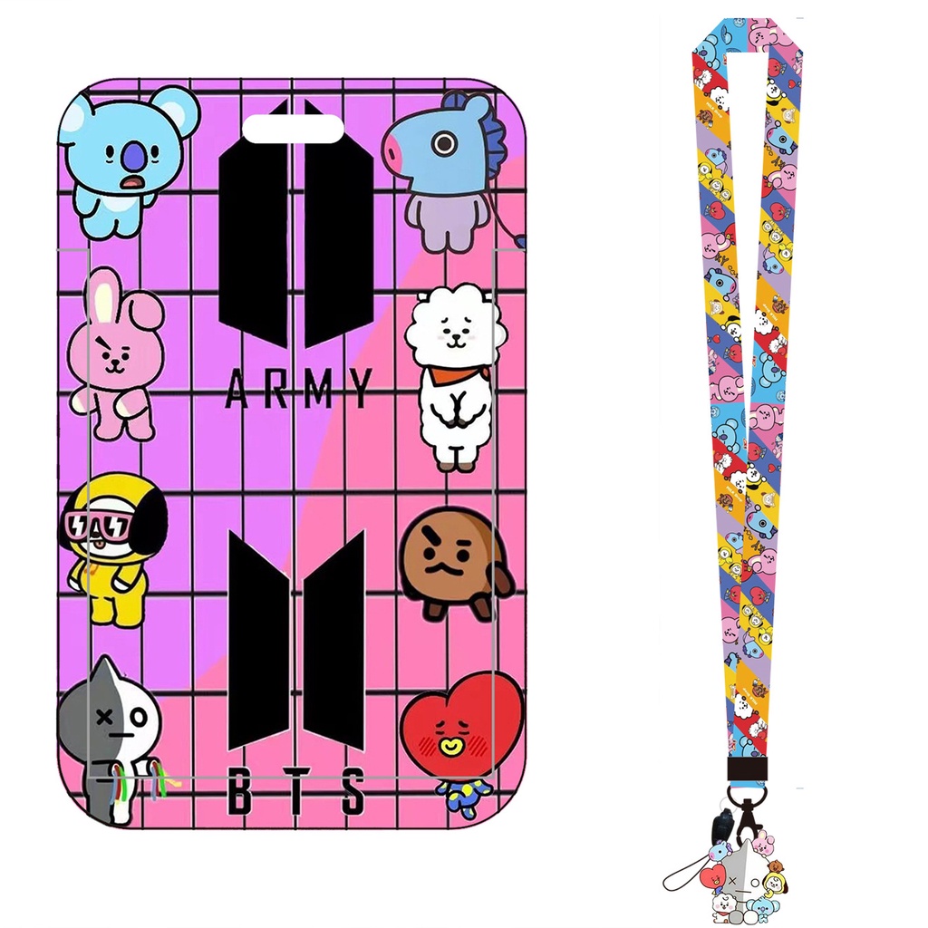Dây Đeo Thẻ ID Họa Tiết Hoạt Hình BTS Dễ Thương Giá Đỡ