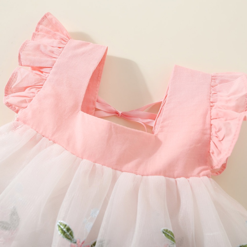 Đầm Phối Lưới Thêu Hoa Xinh Xắn Thời Trang Mùa Hè Cho Bé Gái