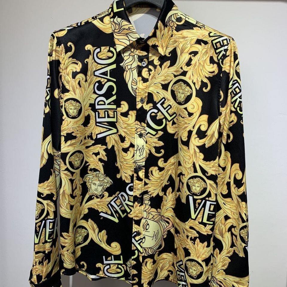 Versace thời trang nam giản dị áo sơ mi dài tay medusa hợp thời trang