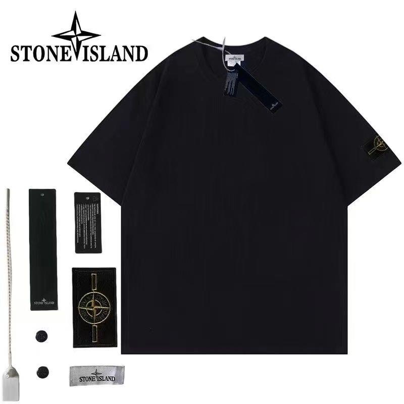 Áo Thun cotton Tay Ngắn Dáng Rộng Màu Sắc Đơn Giản Thêu Huy Hiệu Hòn Đảo Stone Island Stone Island Cho Nam