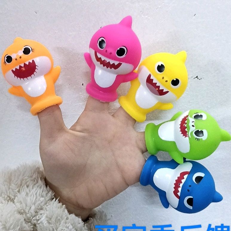 Set 5 Con Rối Ngón Tay Hình Cá Mập Mềm Mại Dành Cho Bé Chơi Khi Tắm