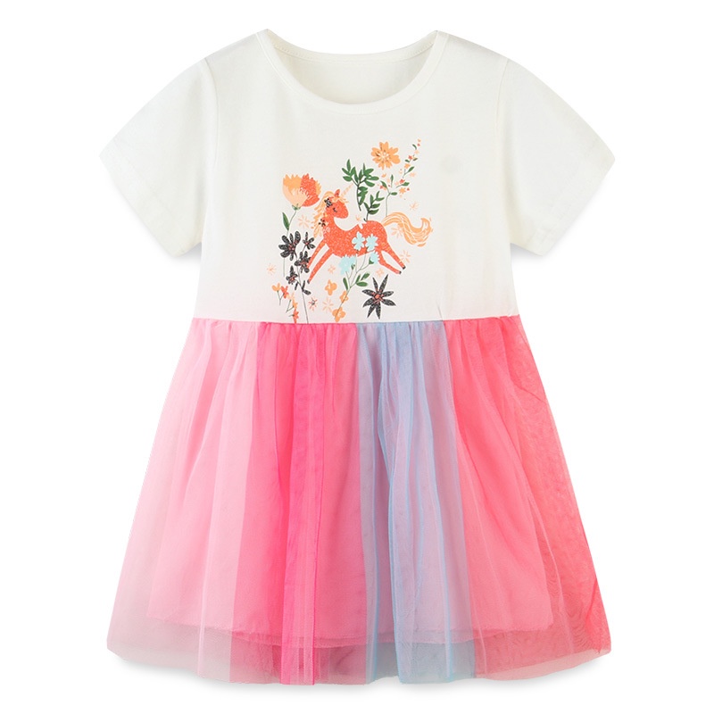 Đầm Vải Gạc Mùa Hè Tay Cộc In Họa Tiết Hoạt Hình Phong Cách Âu Mỹ Thời Trang Cho Bé Gái 0421