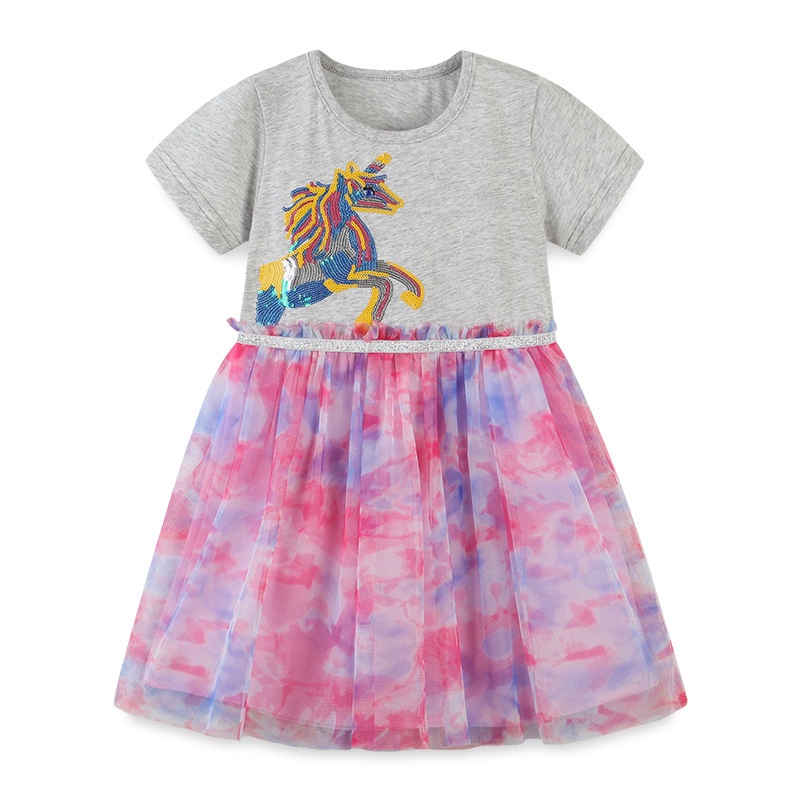 Đầm Vải Gạc Mùa Hè Tay Cộc In Họa Tiết Hoạt Hình Phong Cách Âu Mỹ Thời Trang Cho Bé Gái 0421