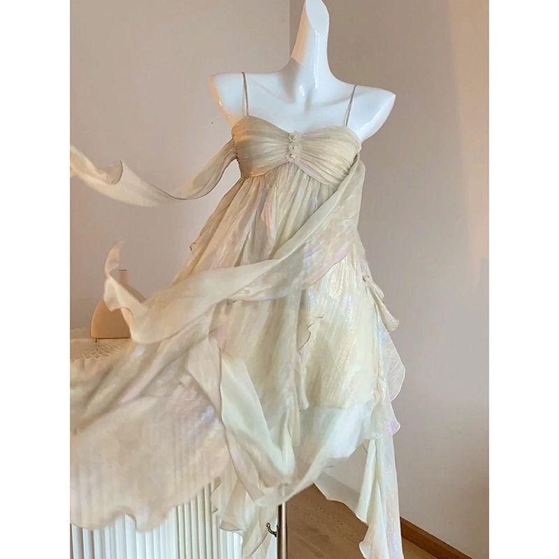 Đầm Hai Dây Dáng Dài Màu Sắc Ngọt Ngào Phong Cách Pháp Thời Trang Cho Nữ 4.27