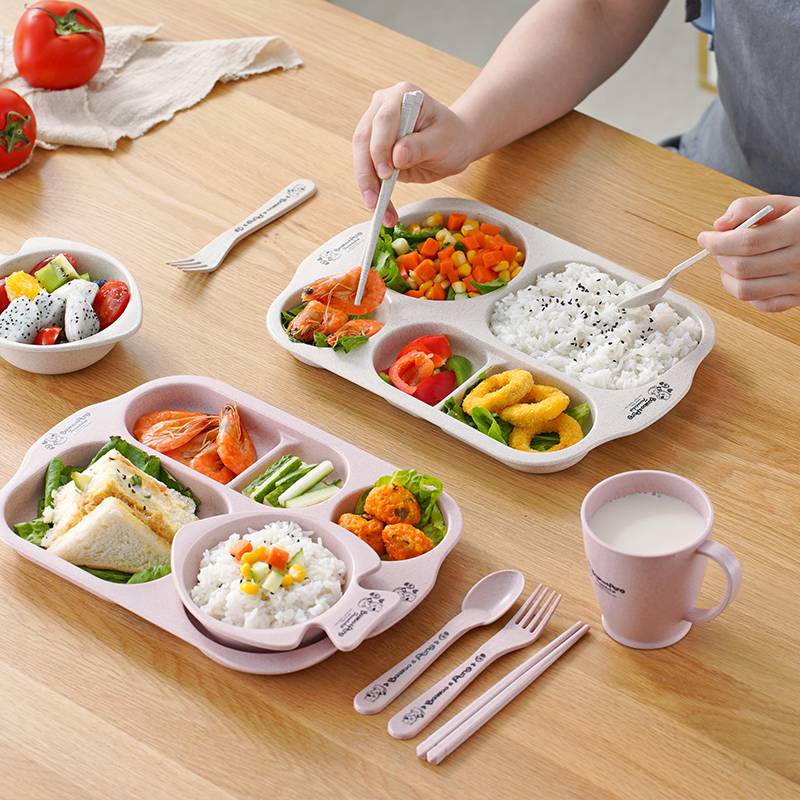 Bộ Đồ Ăn Trưa Chia Ngăn Bằng Lúa Mạch Chống Sốc cho Trẻ Mẫu Giáo