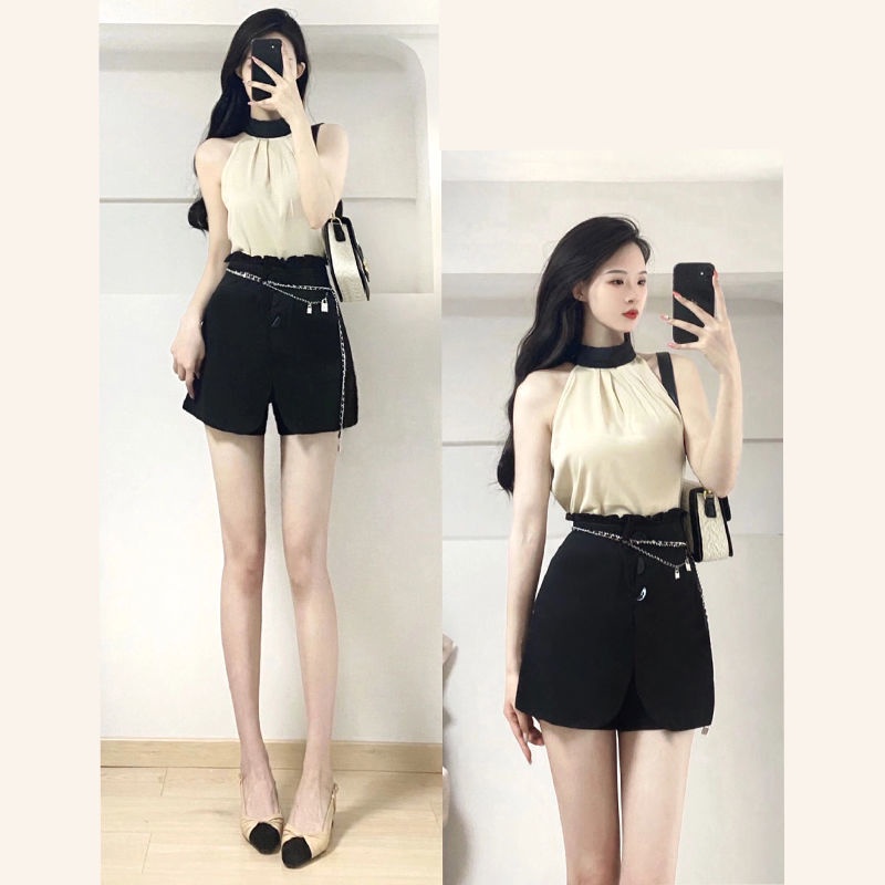 [Hàng Có Sẵn Giao Hàng Nhanh] Set Áo Cổ Yếm + Chân Váy Lưng Cao Phong Cách Mới 2023