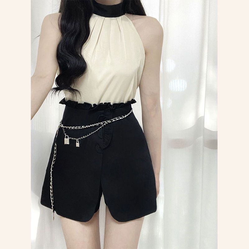 [Hàng Có Sẵn Giao Hàng Nhanh] Set Áo Cổ Yếm + Chân Váy Lưng Cao Phong Cách Mới 2023