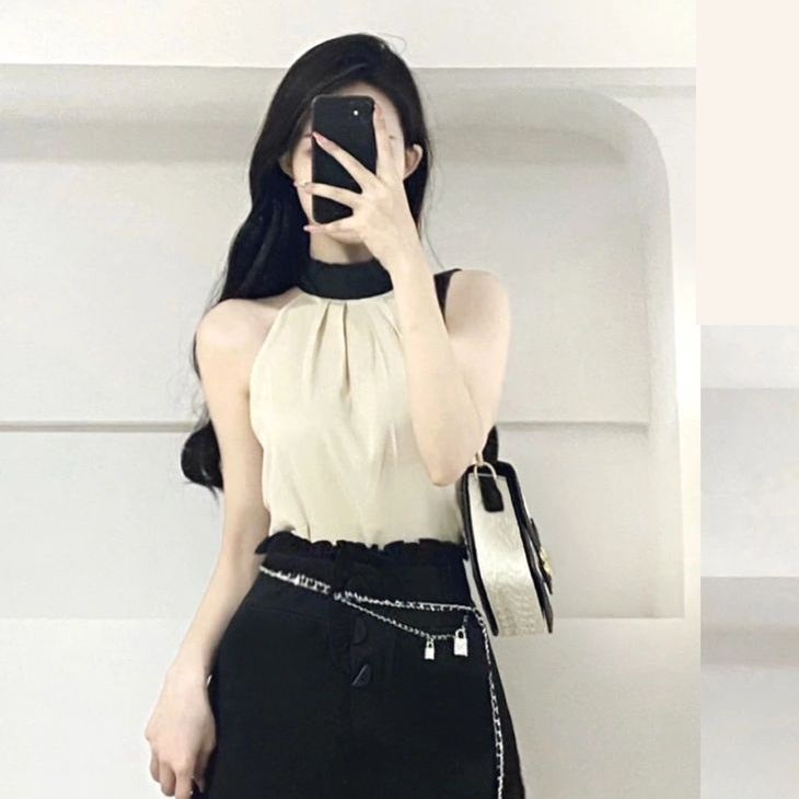 [Hàng Có Sẵn Giao Hàng Nhanh] Set Áo Cổ Yếm + Chân Váy Lưng Cao Phong Cách Mới 2023