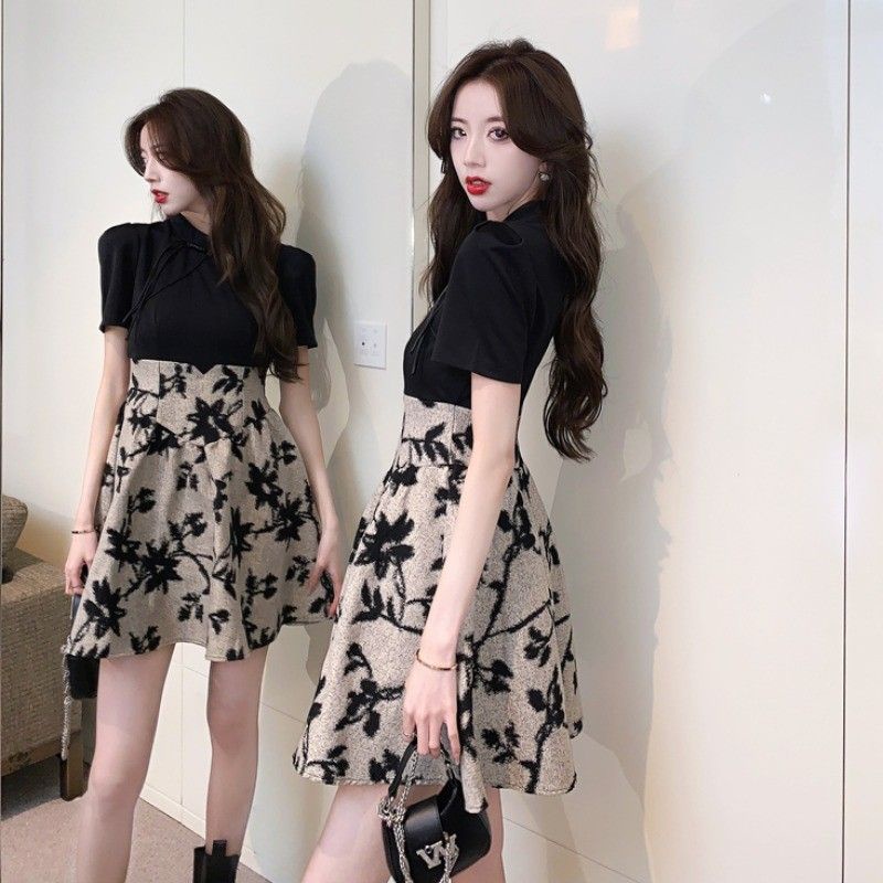 [Hàng Có Sẵn Giao Hàng Nhanh] Váy Ngắn Tay Eo Cao Ôm Dáng Phong Cách Hepburn Trung Hoa Mùa Hè Mới Cho Nữ