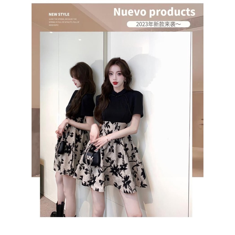 [Hàng Có Sẵn Giao Hàng Nhanh] Váy Ngắn Tay Eo Cao Ôm Dáng Phong Cách Hepburn Trung Hoa Mùa Hè Mới Cho Nữ