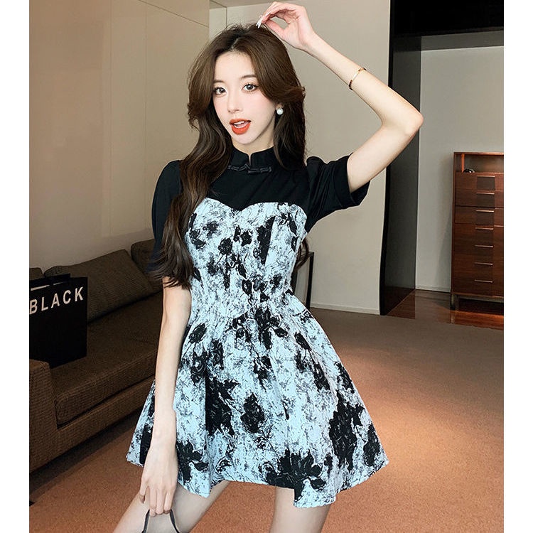 [Hàng Có Sẵn Giao Hàng Nhanh] Tik Tok 2023 Váy Ngắn Eo Hẹp Phong Cách Trung Hoa Cổ Điển Quyến Rũ Cho Nữ