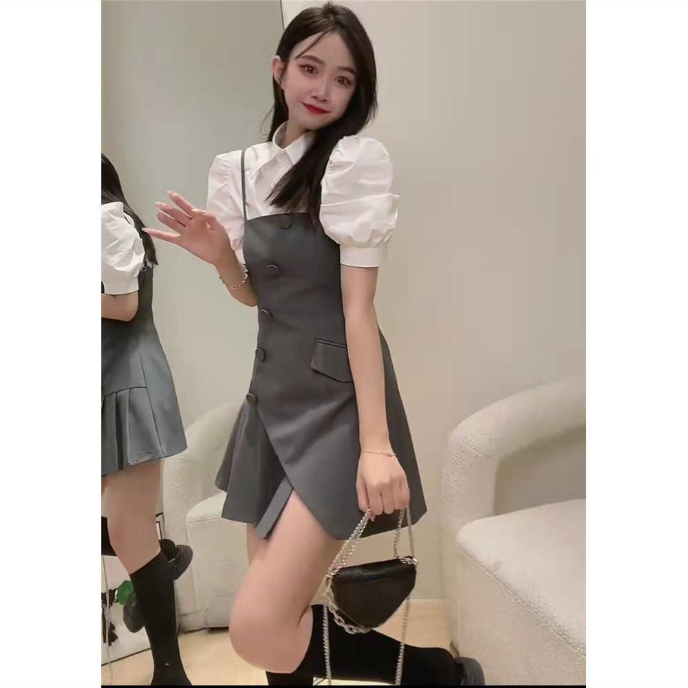 [Hàng Có Sẵn Giao Hàng Nhanh] Set Áo Sơ Mi Trắng Và Đầm Hai Dây Phong Cách Phương Tây Thời Trang Hàn Quốc Cho Nữ