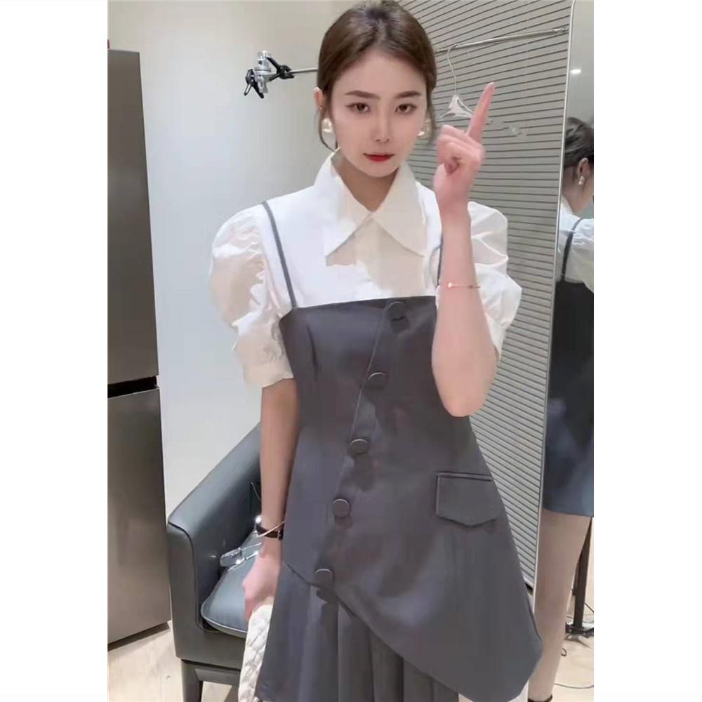 [Hàng Có Sẵn Giao Hàng Nhanh] Set Áo Sơ Mi Trắng Và Đầm Hai Dây Phong Cách Phương Tây Thời Trang Hàn Quốc Cho Nữ