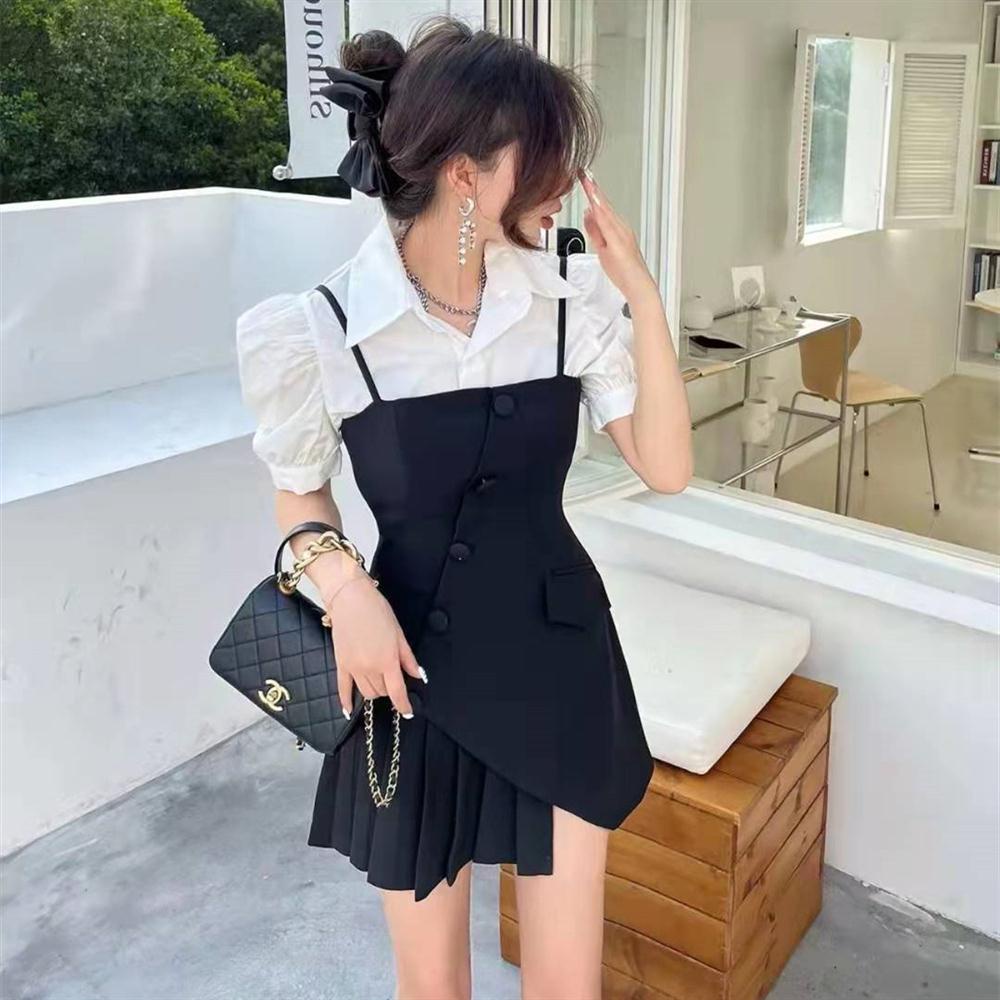 [Hàng Có Sẵn Giao Hàng Nhanh] Set Áo Sơ Mi Trắng Và Đầm Hai Dây Phong Cách Phương Tây Thời Trang Hàn Quốc Cho Nữ