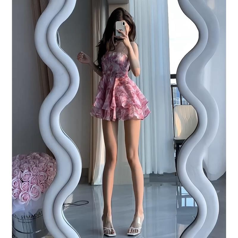 [Hàng Có Sẵn Giao Hàng Nhanh] Váy Hai Dây Eo Cao Ôm Dáng Họa Tiết Hoa Mùa Hè 2023