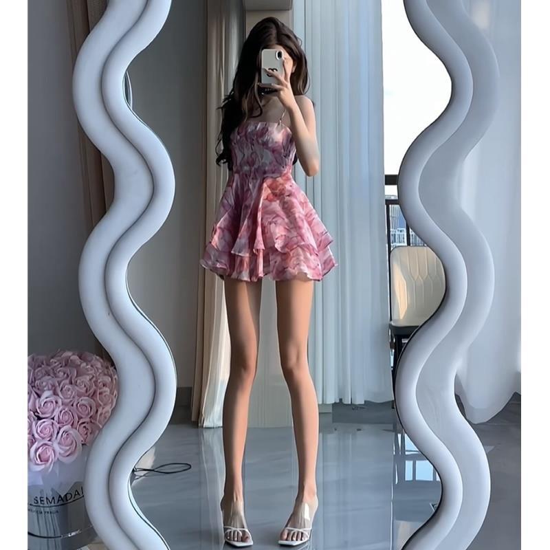 [Hàng Có Sẵn Giao Hàng Nhanh] Váy Hai Dây Eo Cao Ôm Dáng Họa Tiết Hoa Mùa Hè 2023