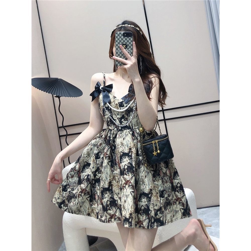 [Hàng Có Sẵn Giao Hàng Nhanh] Đầm Ngắn Hai Dây Thắt Nơ Phong Cách Pháp Thanh Lịch Thời Trang Mùa Hè Cho Nữ