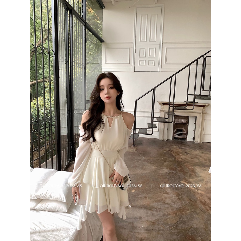 [Hàng Có Sẵn Giao Hàng Nhanh] Đầm Ngắn Hai Dây Cổ Yếm Dáng Suông Eo Nhỏ Kiểu Pháp Thời Trang Mùa Xuân Cao Cấp Cho Nữ