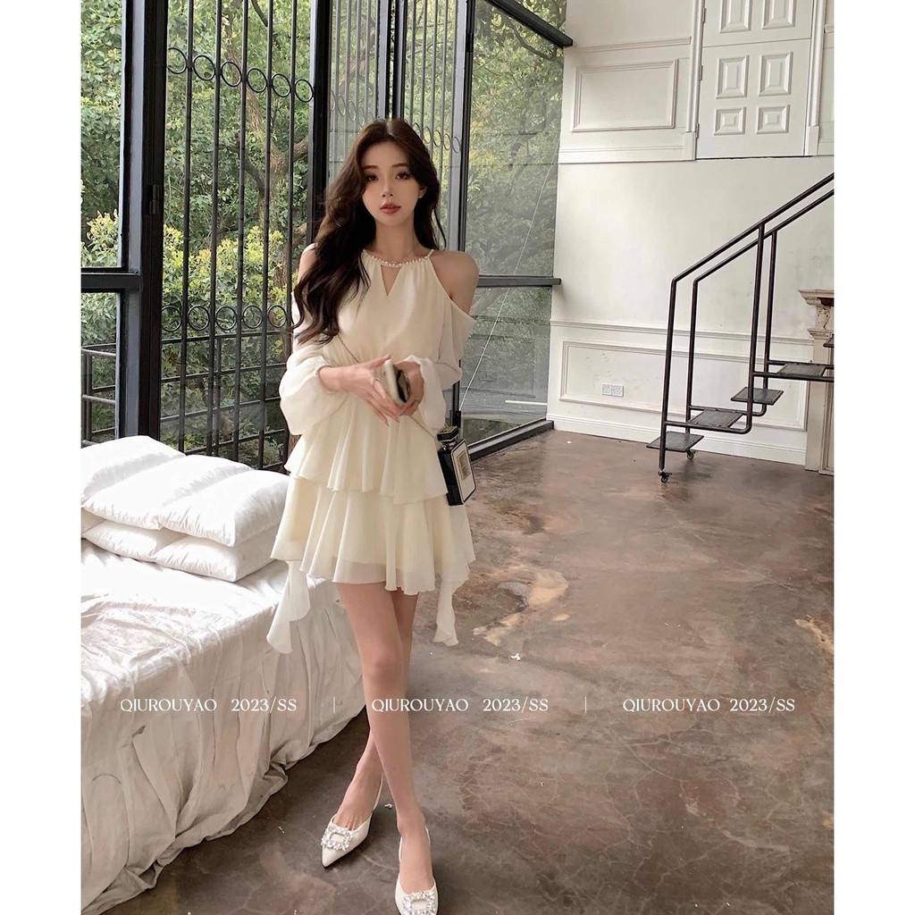 [Hàng Có Sẵn Giao Hàng Nhanh] Đầm Ngắn Hai Dây Cổ Yếm Dáng Suông Eo Nhỏ Kiểu Pháp Thời Trang Mùa Xuân Cao Cấp Cho Nữ