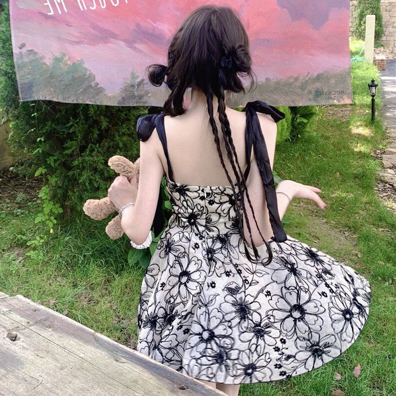 Đầm Hai Dây Phối Lưới In Họa Tiết Thời Trang Mùa Hè Quyến Rũ [Hàng Có Sẵn Giao Hàng Nhanh]