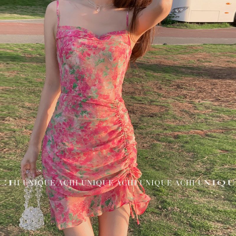[Hàng Có Sẵn Giao Hàng Nhanh] Đầm Voan Hai Dây Ngắn Ôm Eo Họa Tiết Hoa Tok Burst 2023