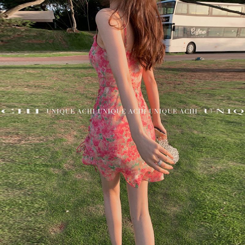 [Hàng Có Sẵn Giao Hàng Nhanh] Đầm Voan Hai Dây Ngắn Ôm Eo Họa Tiết Hoa Tok Burst 2023